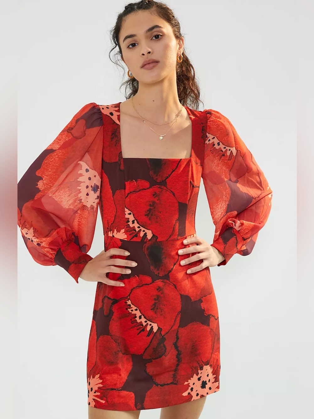 Anthropologie Hutch Dress Red Poppy Floral 0 Boho